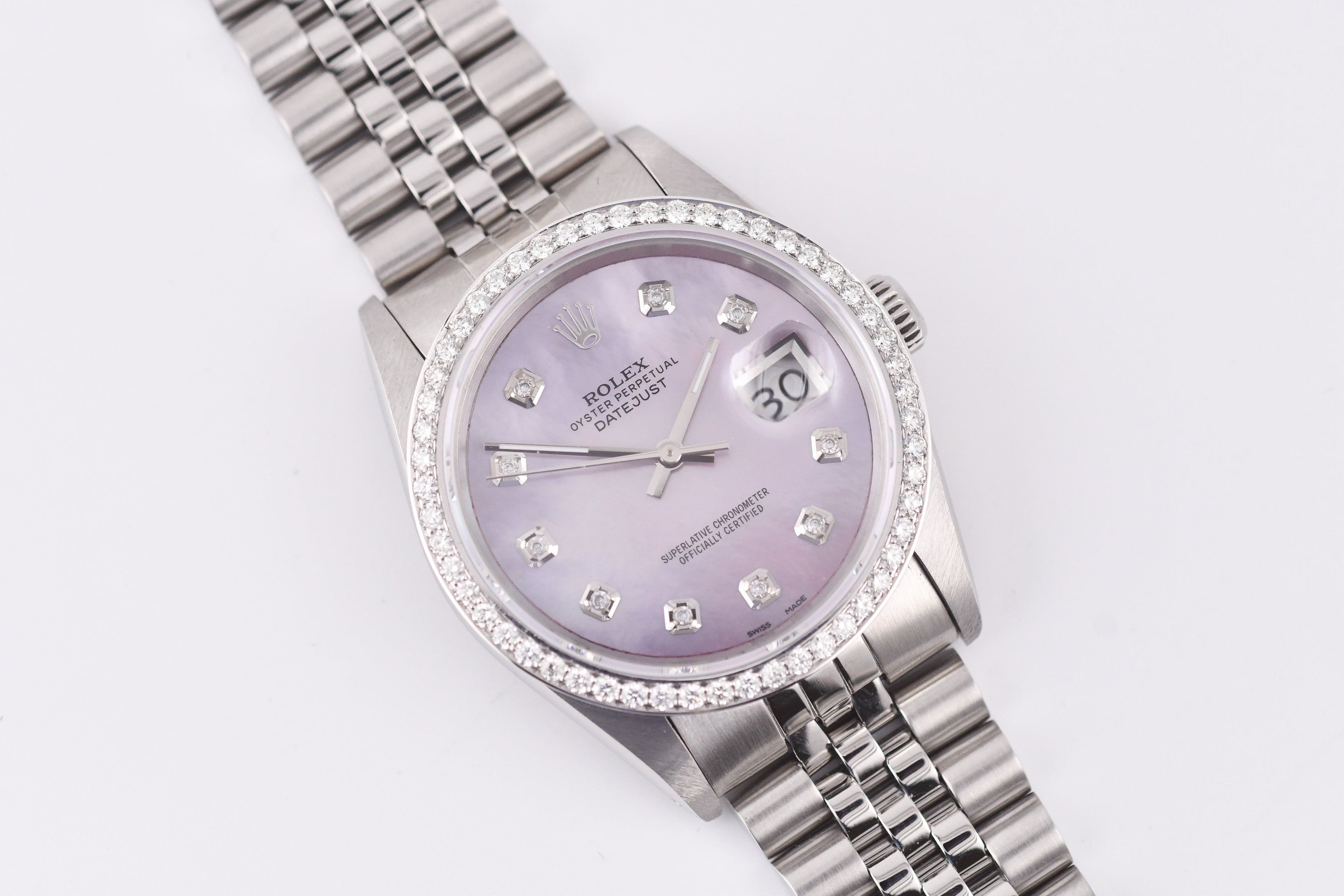 Rolex Datejust 36mm Ref 16234 Custom Pink Mother of Pearl Diamond Dial with Diamond Bezel