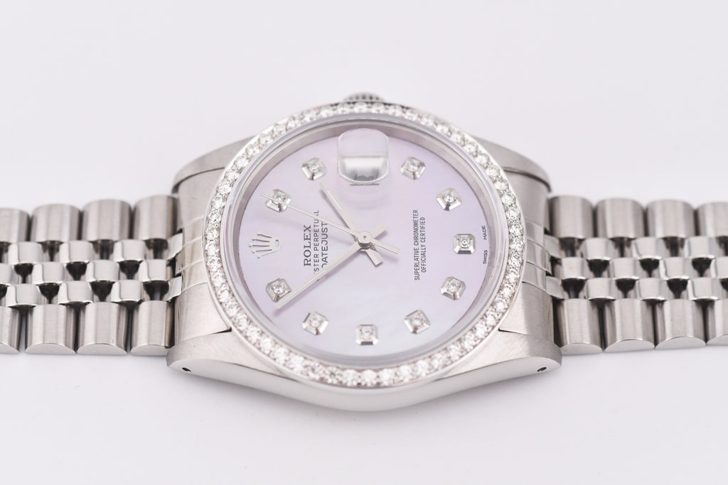 Rolex Datejust 36mm Ref 16234 Custom Pink Mother of Pearl Diamond Dial with Diamond Bezel