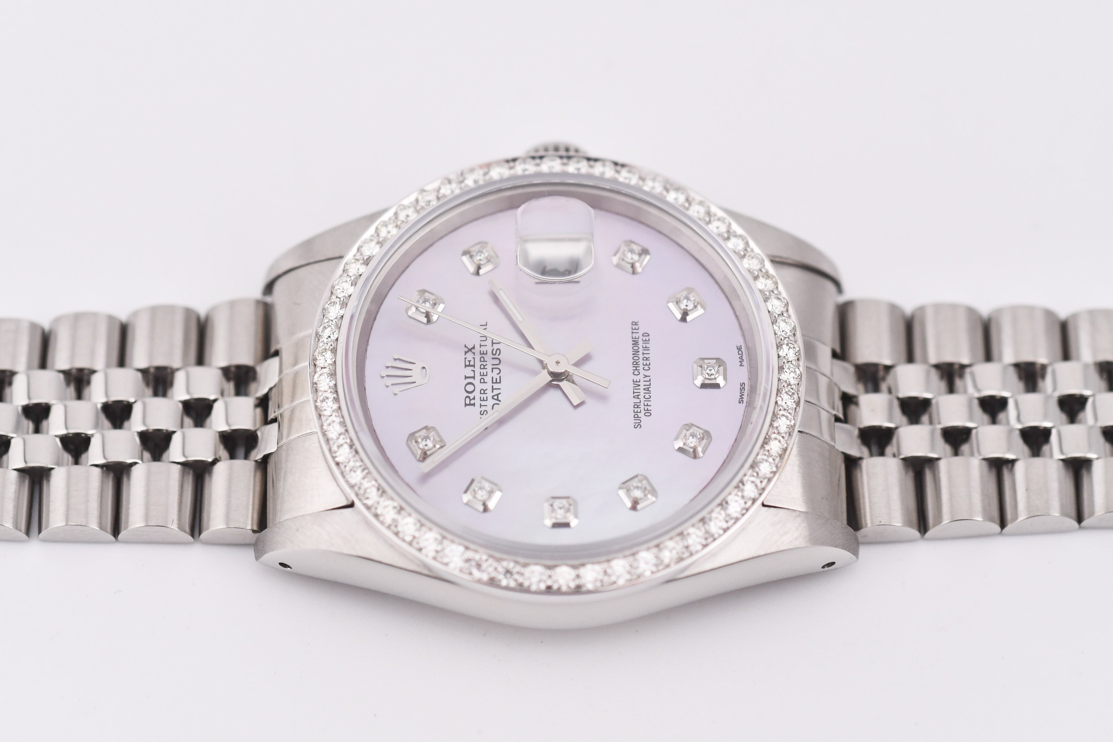 Rolex Datejust 36mm Ref 16234 Custom Pink Mother of Pearl Diamond Dial with Diamond Bezel