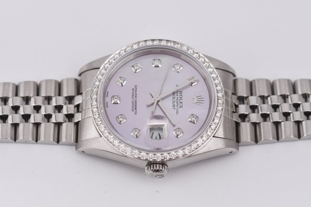 Rolex Datejust 36mm Ref 16234 Custom Pink Mother of Pearl Diamond Dial with Diamond Bezel