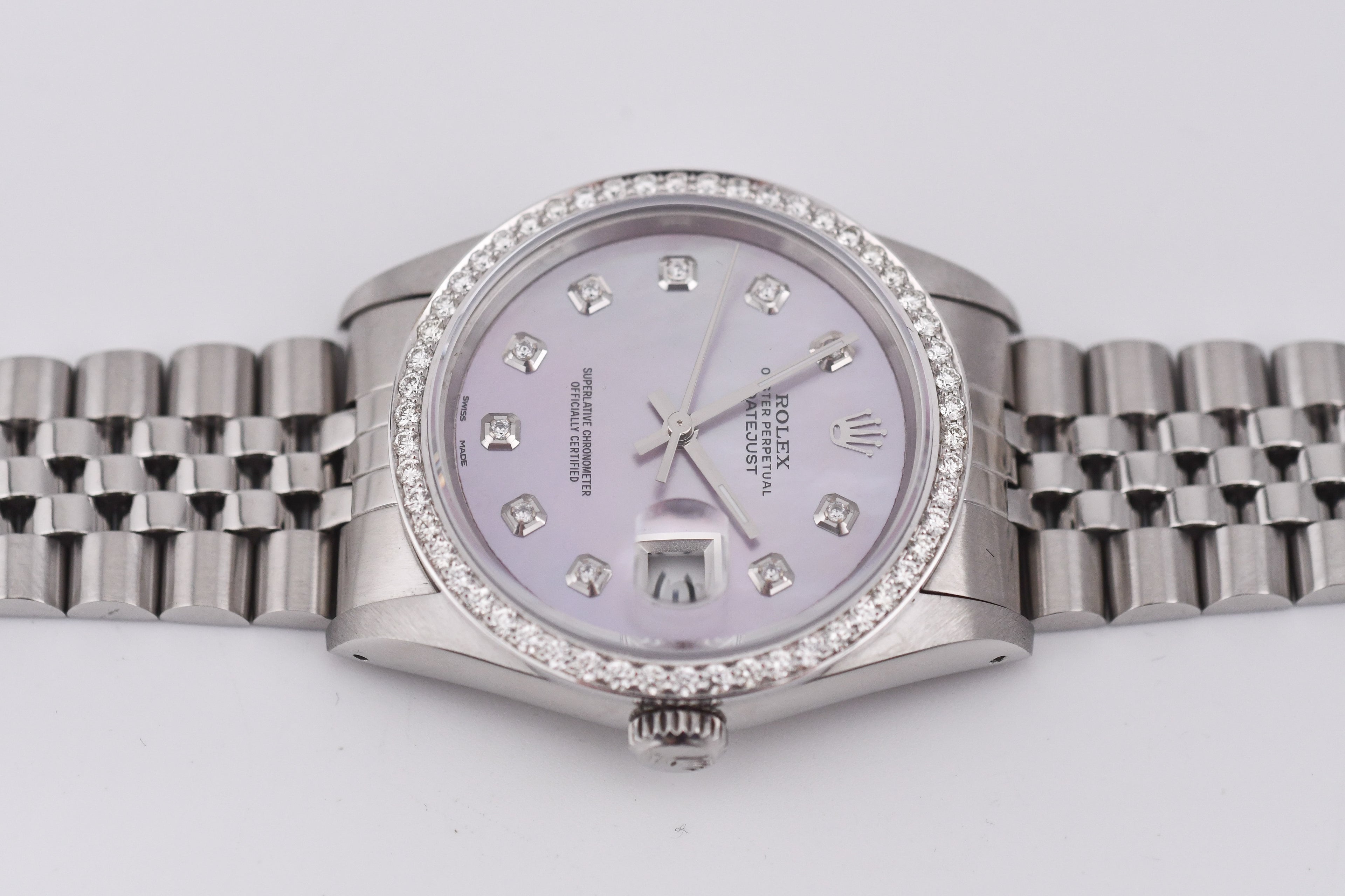 Rolex Datejust 36mm Ref 16234 Custom Pink Mother of Pearl Diamond Dial with Diamond Bezel