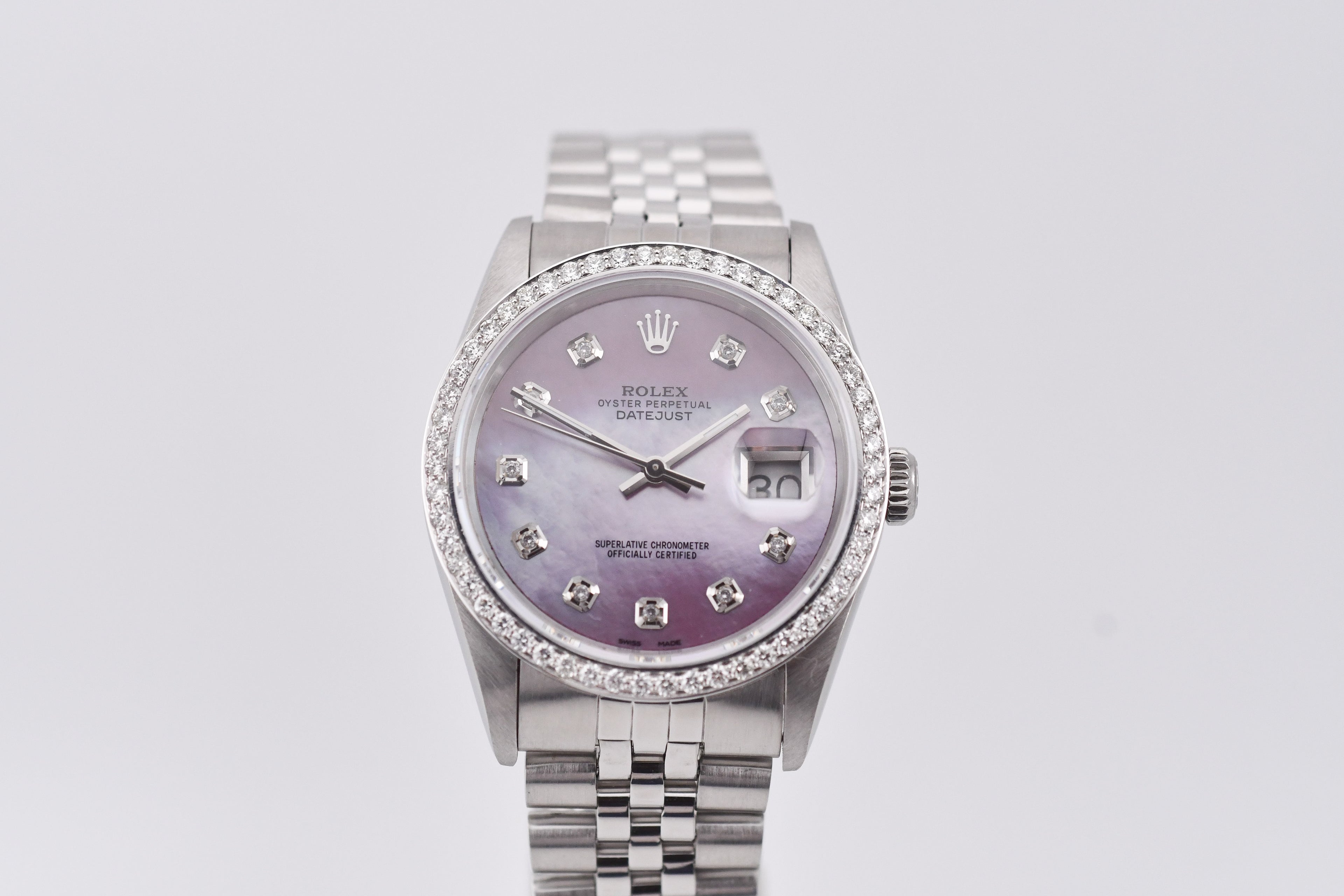 Rolex Datejust 36mm Ref 16234 Custom Pink Mother of Pearl Diamond Dial with Diamond Bezel