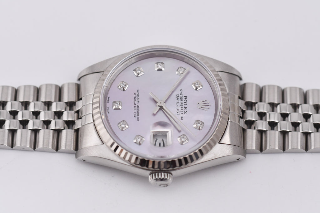 Rolex Datejust 36mm Ref 16234 Custom Pink Mother of Pearl Diamond Dial