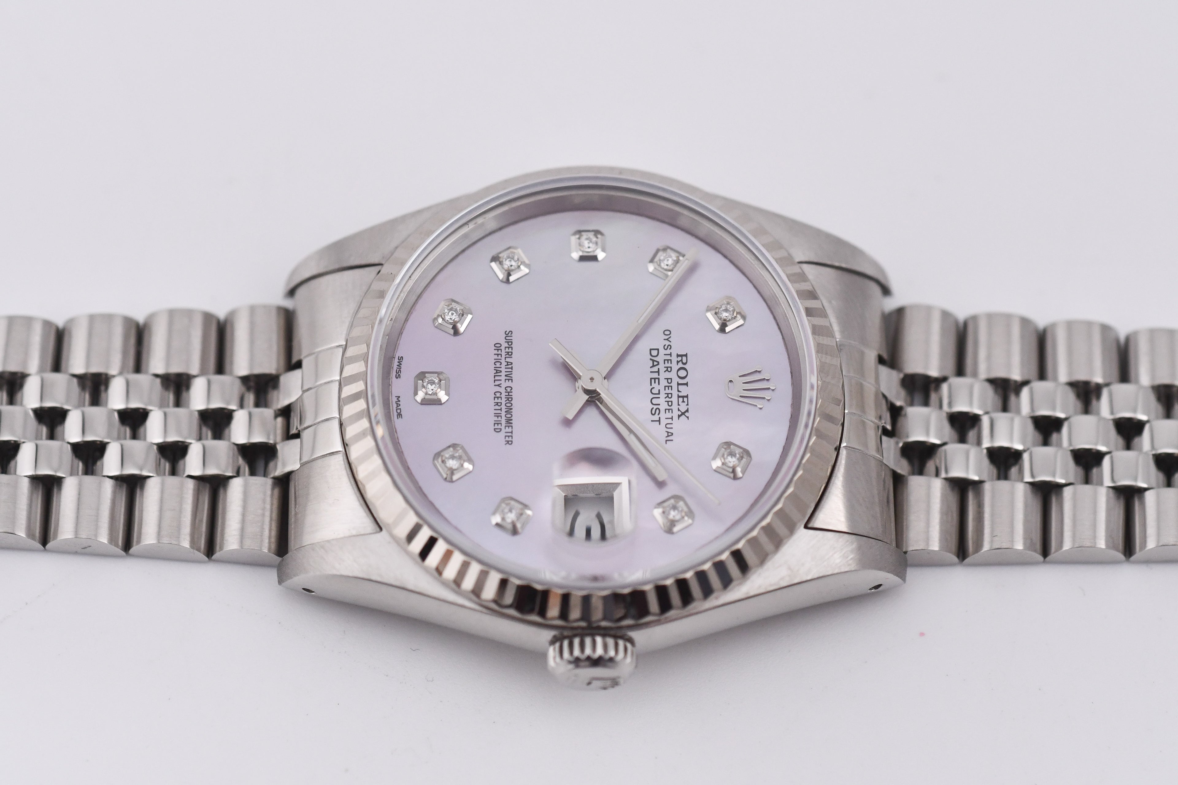 Rolex Datejust 36mm Ref 16234 Custom Pink Mother of Pearl Diamond Dial