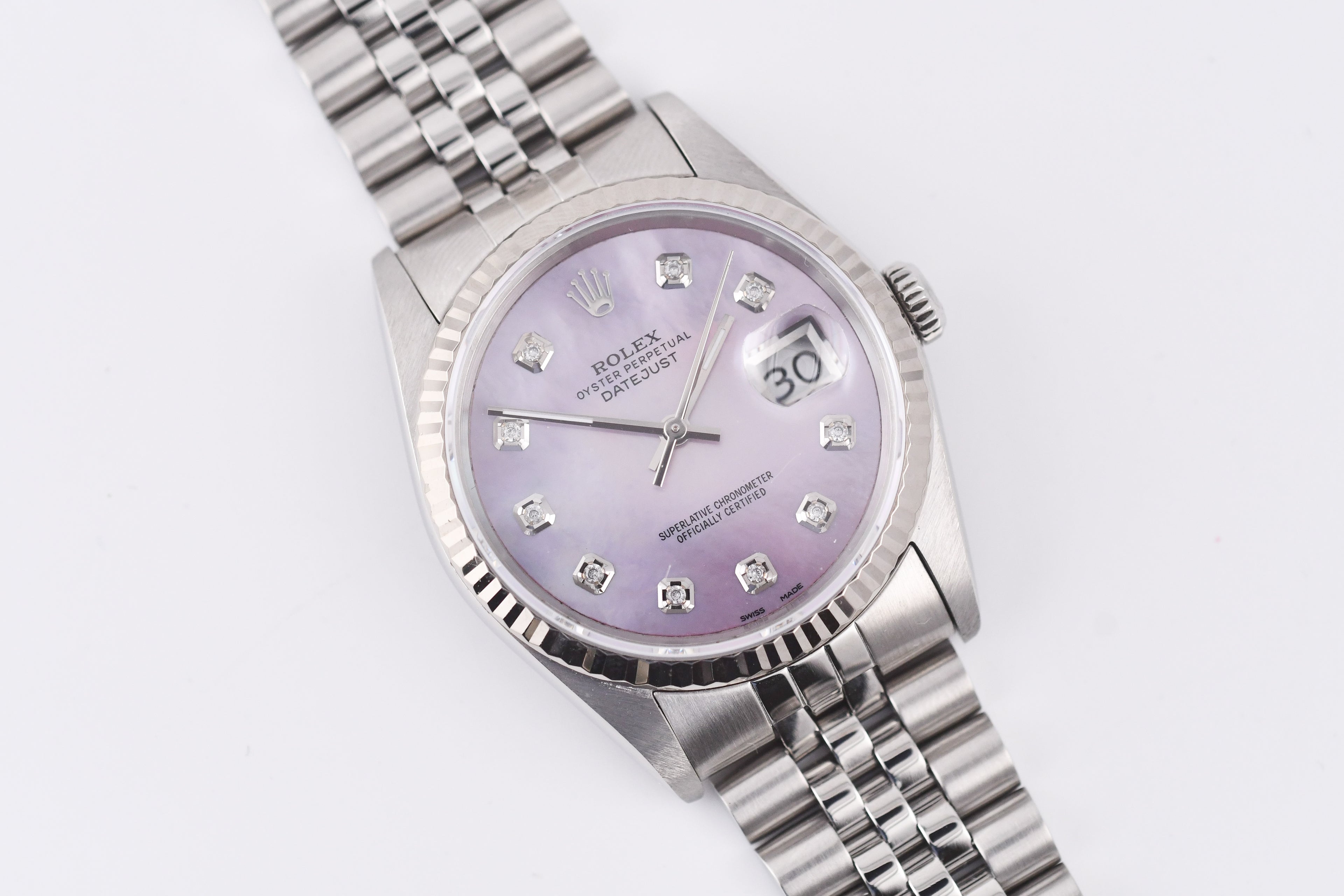 Rolex Datejust 36mm Ref 16234 Custom Pink Mother of Pearl Diamond Dial