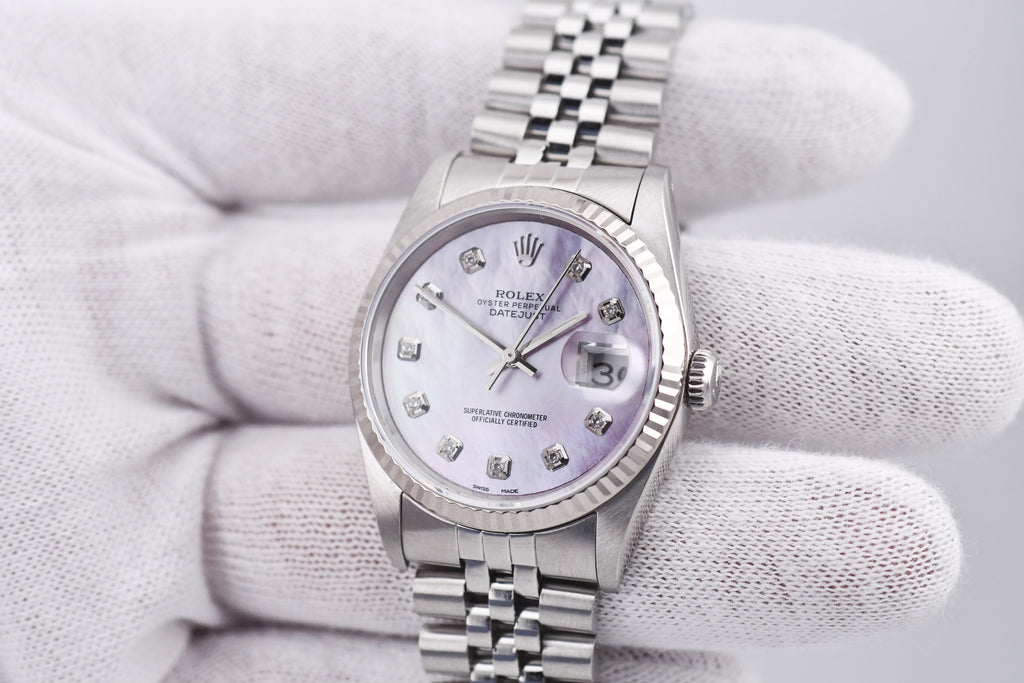 Rolex Datejust 36mm Ref 16234 Custom Pink Mother of Pearl Diamond Dial