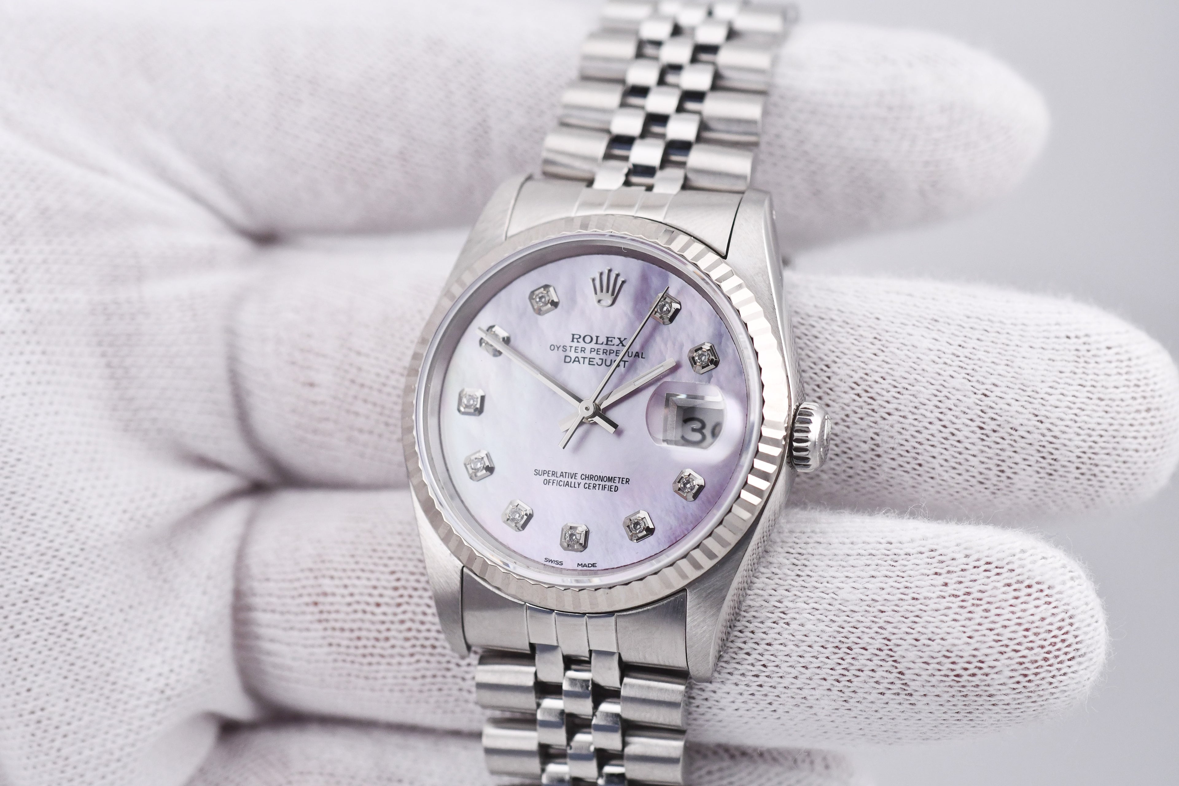 Rolex Datejust 36mm Ref 16234 Custom Pink Mother of Pearl Diamond Dial