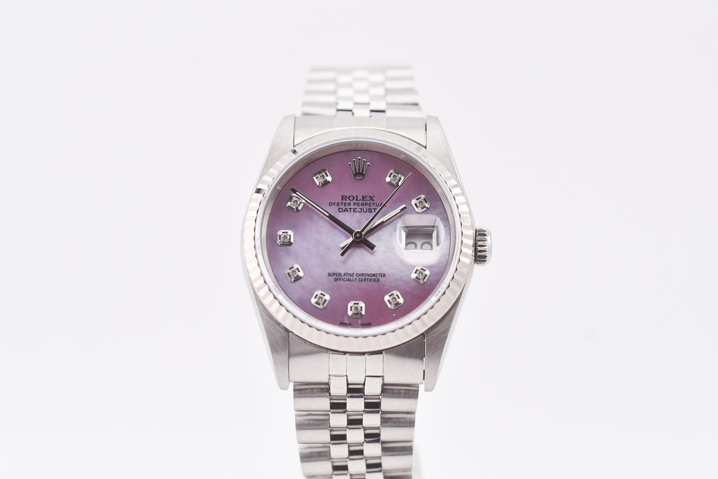 Rolex Datejust 36mm Ref 16234 Custom Pink Mother of Pearl Diamond Dial