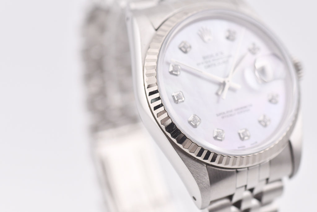 Rolex Datejust 36mm Ref 16234 Custom Pink Mother of Pearl Diamond Dial