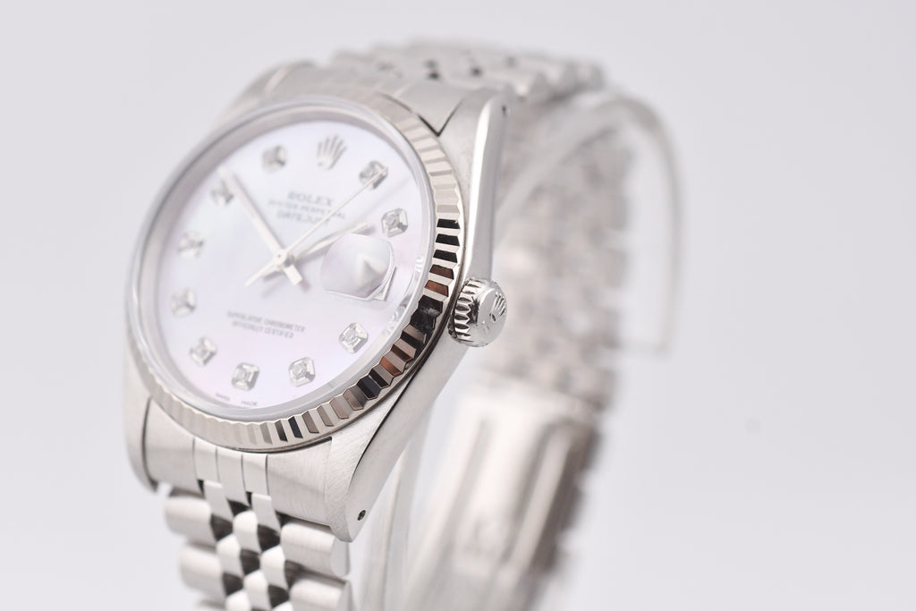 Rolex Datejust 36mm Ref 16234 Custom Pink Mother of Pearl Diamond Dial