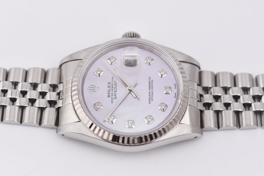 Rolex Datejust 36mm Ref 16234 Custom Pink Mother of Pearl Diamond Dial