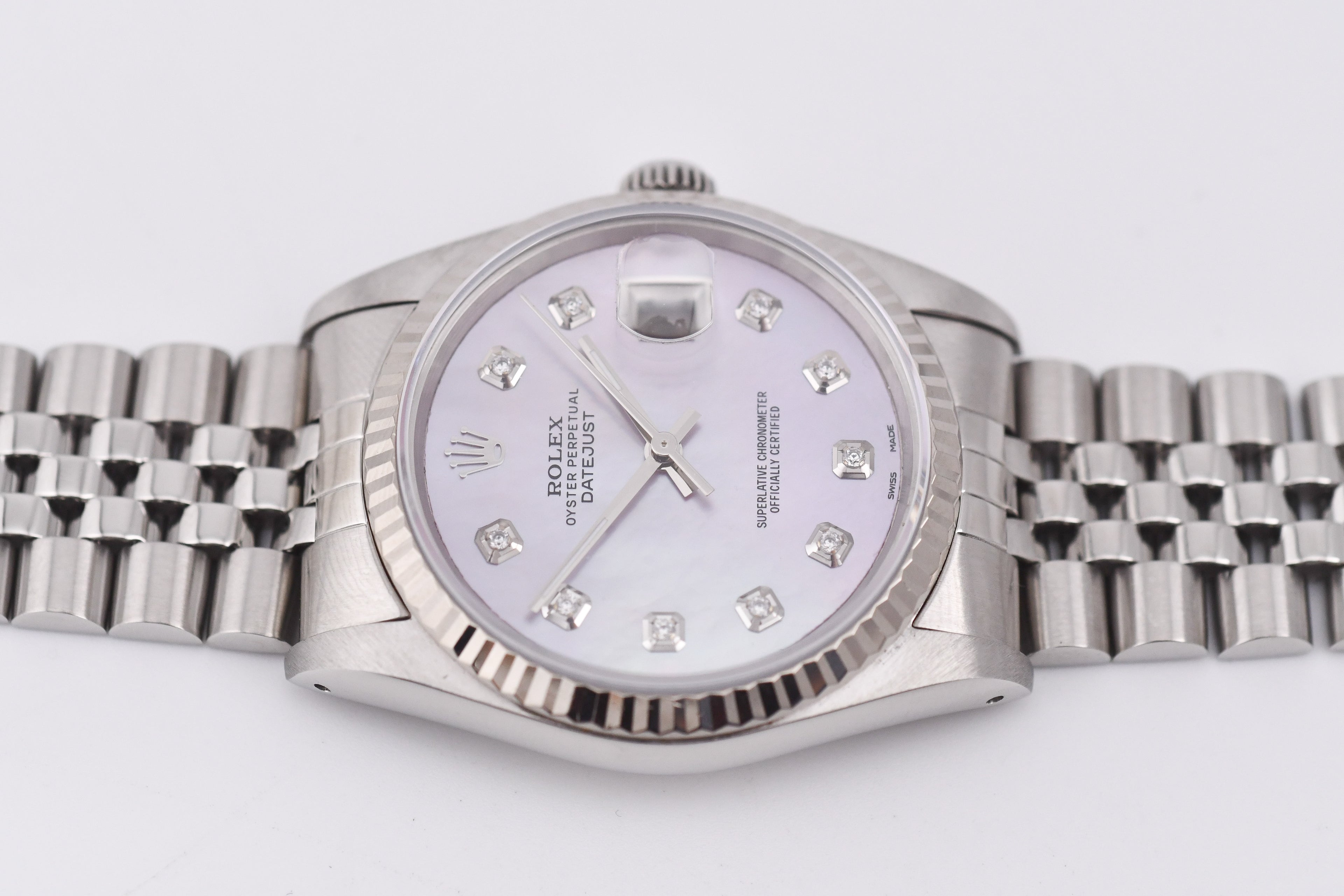 Rolex Datejust 36mm Ref 16234 Custom Pink Mother of Pearl Diamond Dial