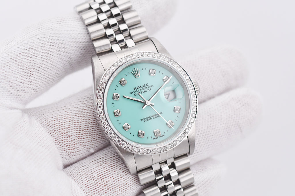 Rolex Datejust 36mm Ref 16234 Custom Tiffany Blue Diamond Dial with Diamond Bezel