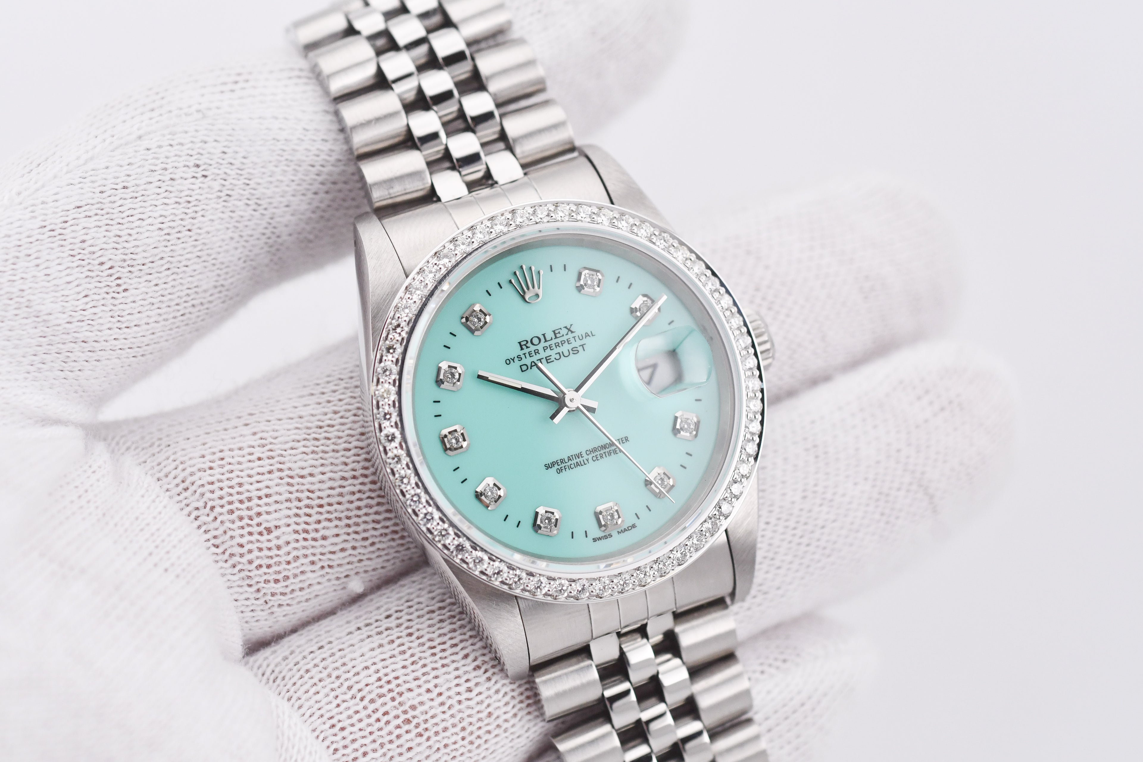 Rolex Datejust 36mm Ref 16234 Custom Tiffany Blue Diamond Dial with Diamond Bezel