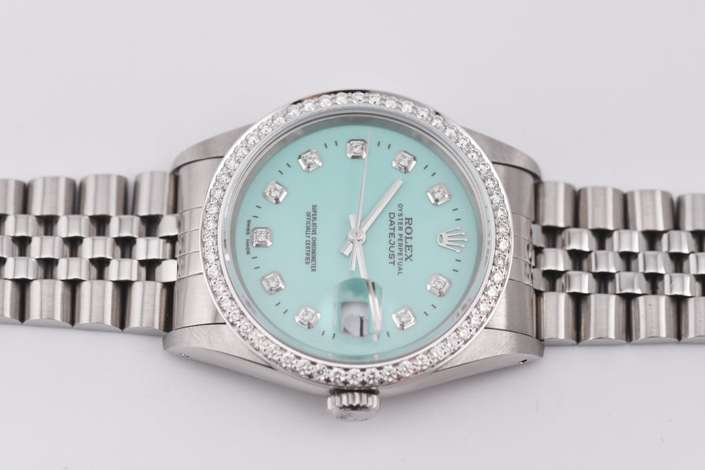 Rolex Datejust 36mm Ref 16234 Custom Tiffany Blue Diamond Dial with Diamond Bezel