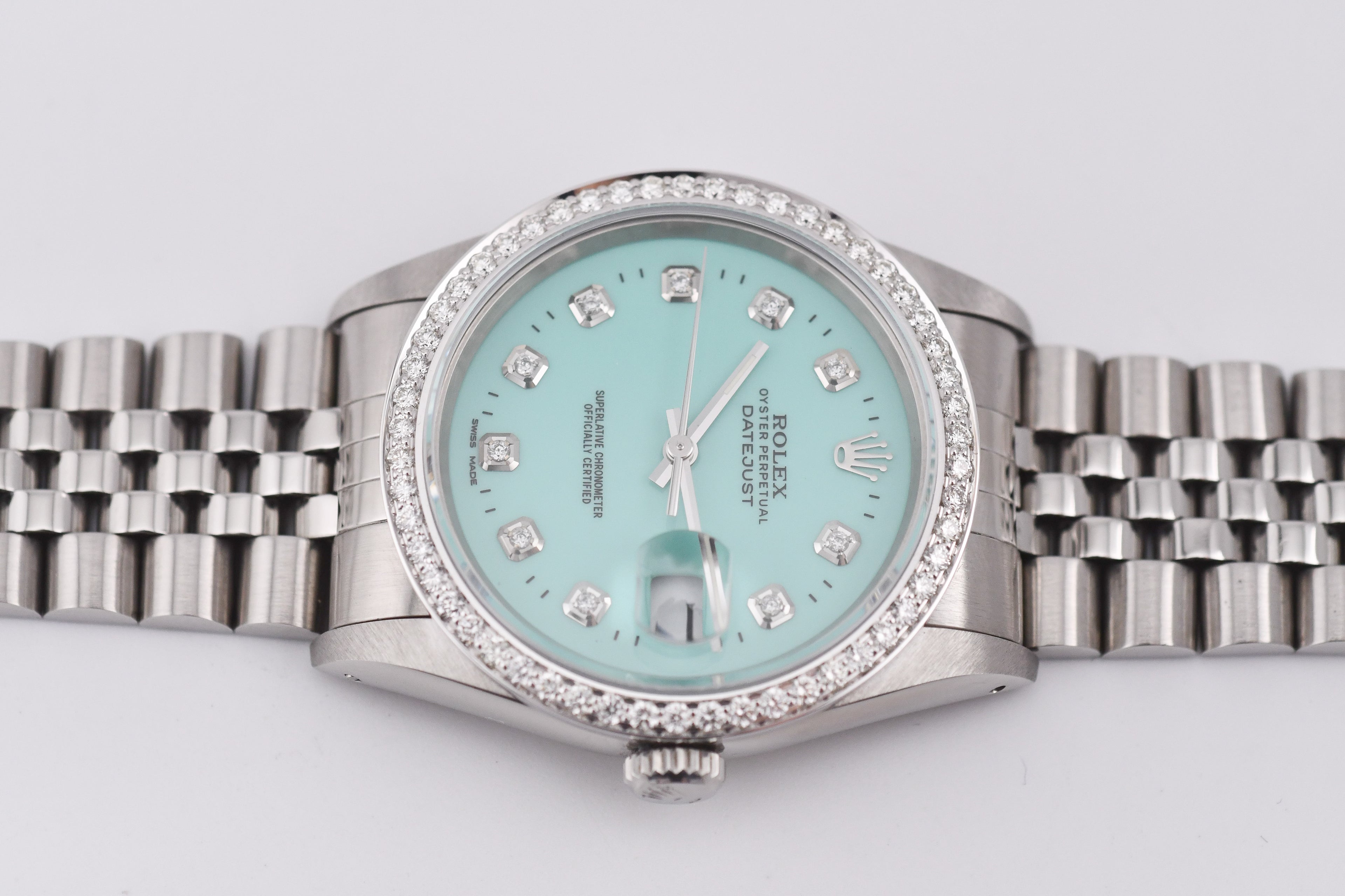 Rolex Datejust 36mm Ref 16234 Custom Tiffany Blue Diamond Dial with Diamond Bezel