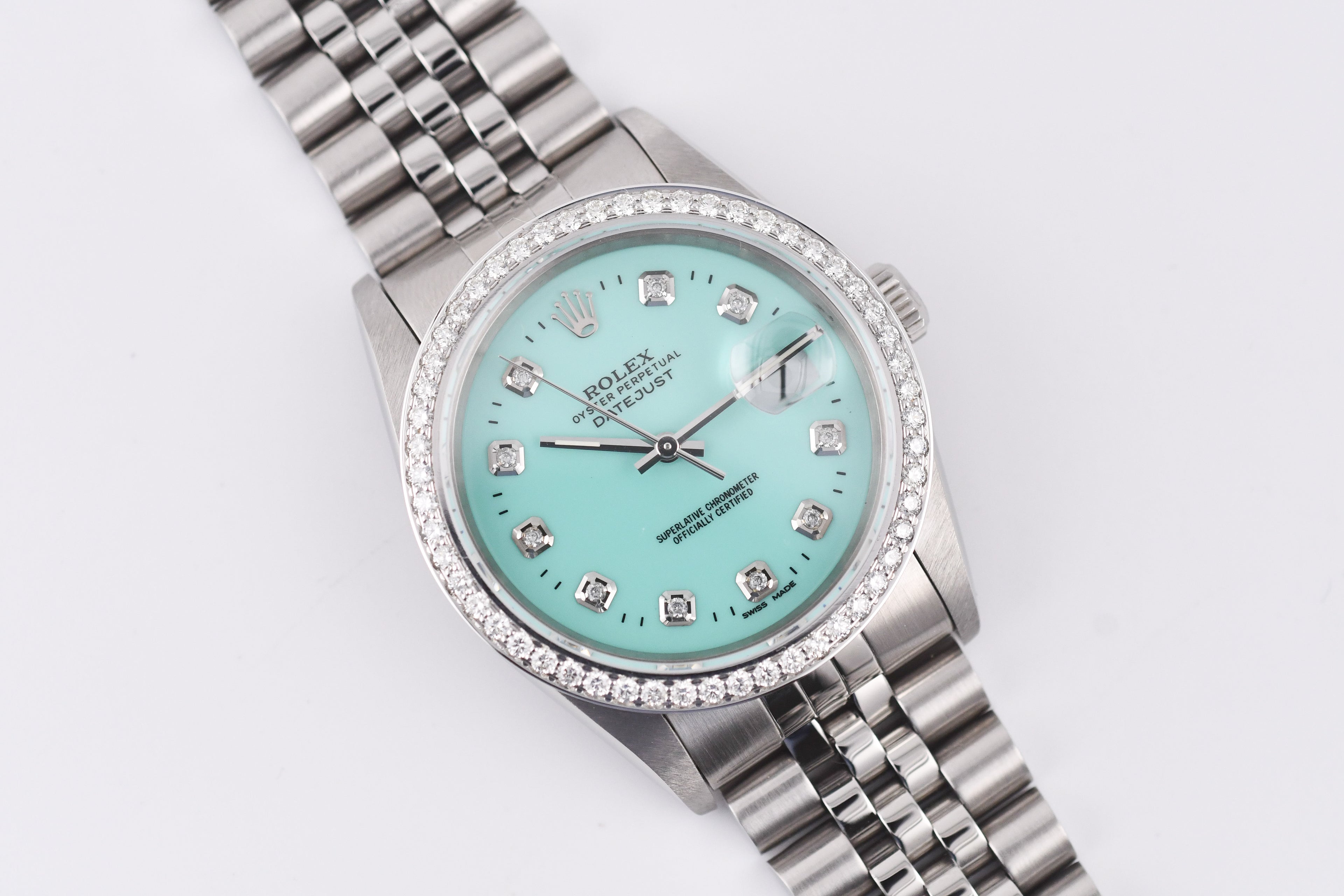Rolex Datejust 36mm Ref 16234 Custom Tiffany Blue Diamond Dial with Diamond Bezel