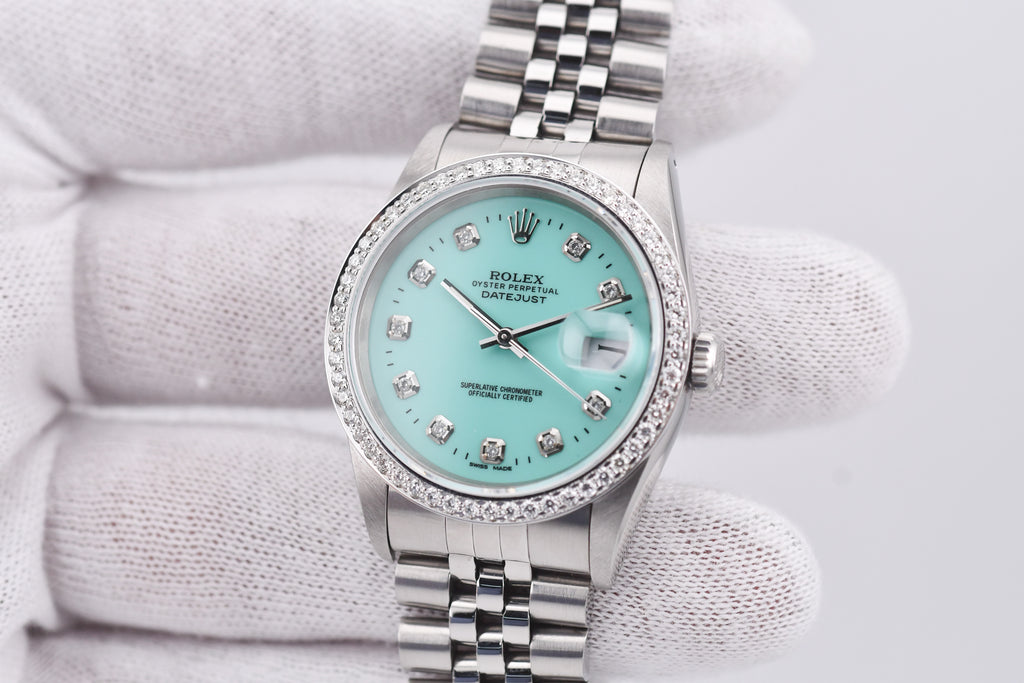 Rolex Datejust 36mm Ref 16234 Custom Tiffany Blue Diamond Dial with Diamond Bezel