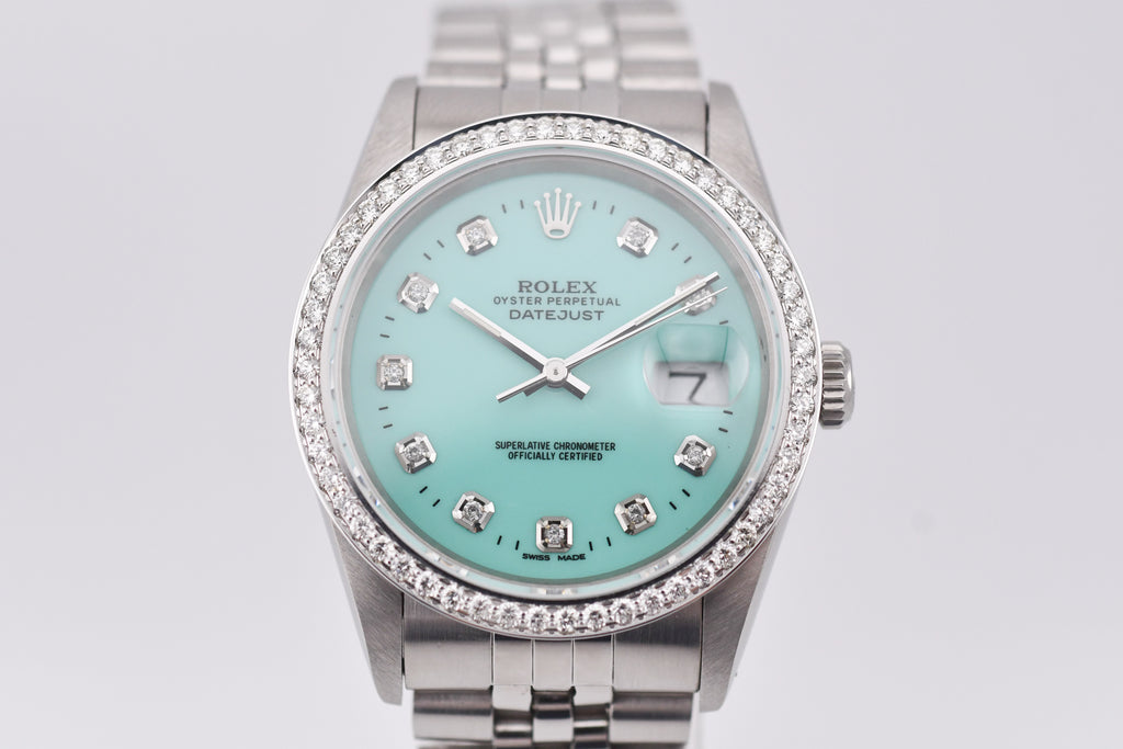 Rolex Datejust 36mm Ref 16234 Custom Tiffany Blue Diamond Dial with Diamond Bezel
