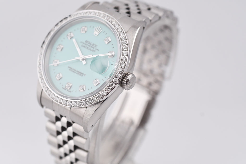 Rolex Datejust 36mm Ref 16234 Custom Tiffany Blue Diamond Dial with Diamond Bezel