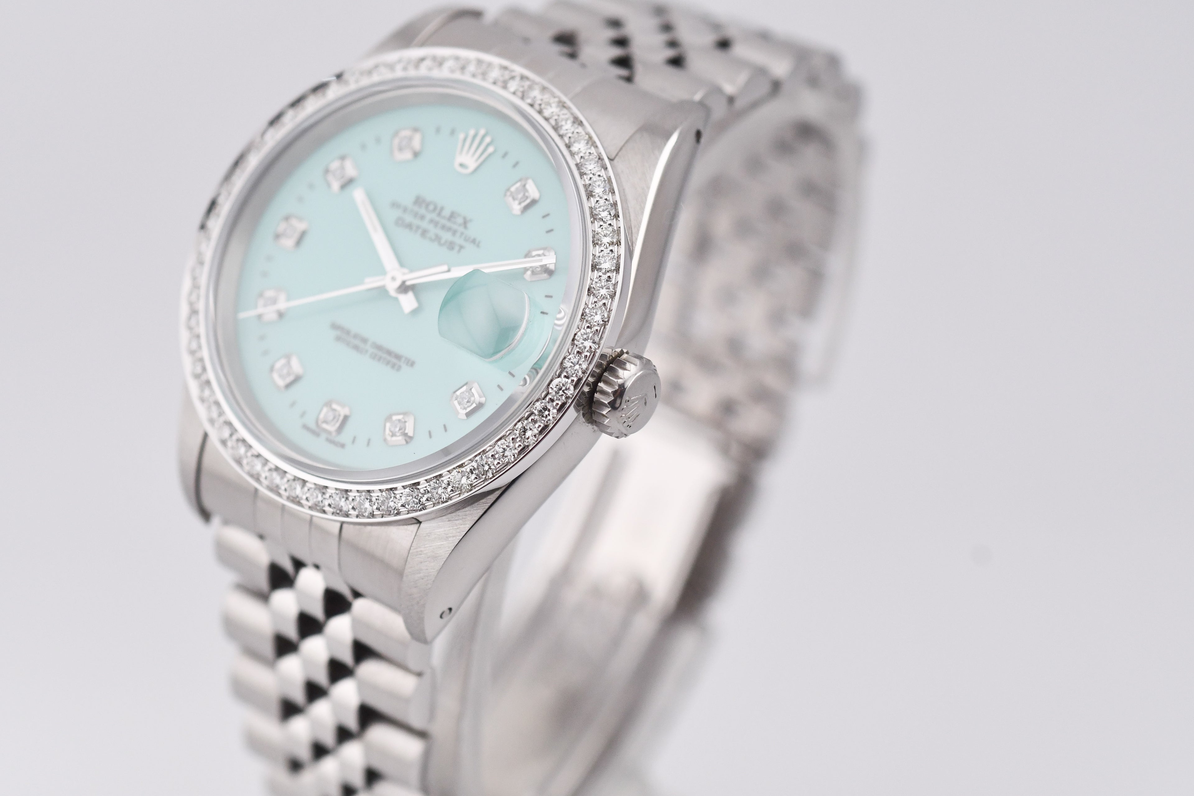 Rolex Datejust 36mm Ref 16234 Custom Tiffany Blue Diamond Dial with Diamond Bezel