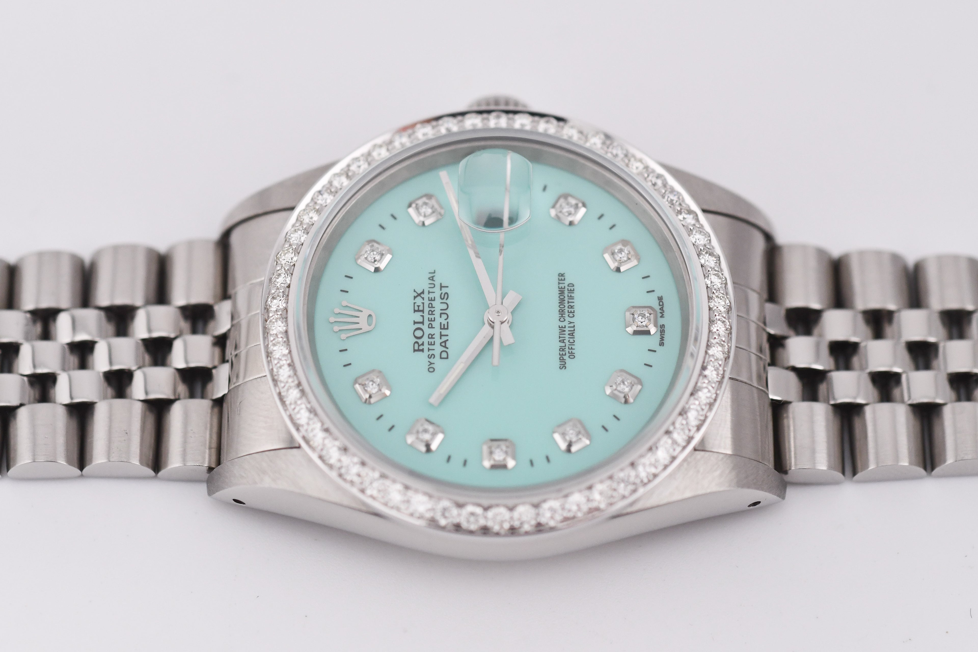 Rolex Datejust 36mm Ref 16234 Custom Tiffany Blue Diamond Dial with Diamond Bezel