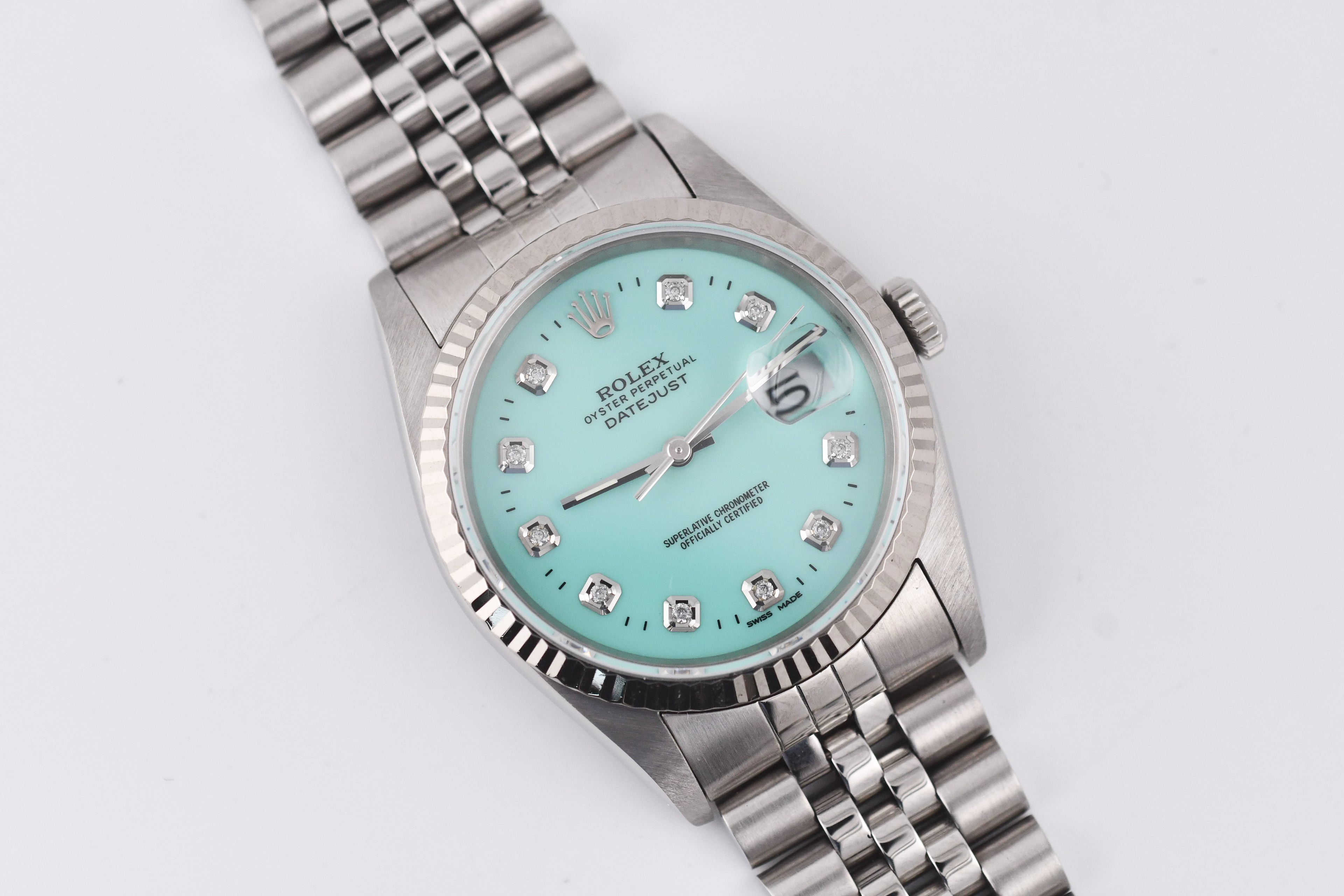 Rolex Datejust 36mm Ref 16234 Custom Tiffany Blue Diamond Dial