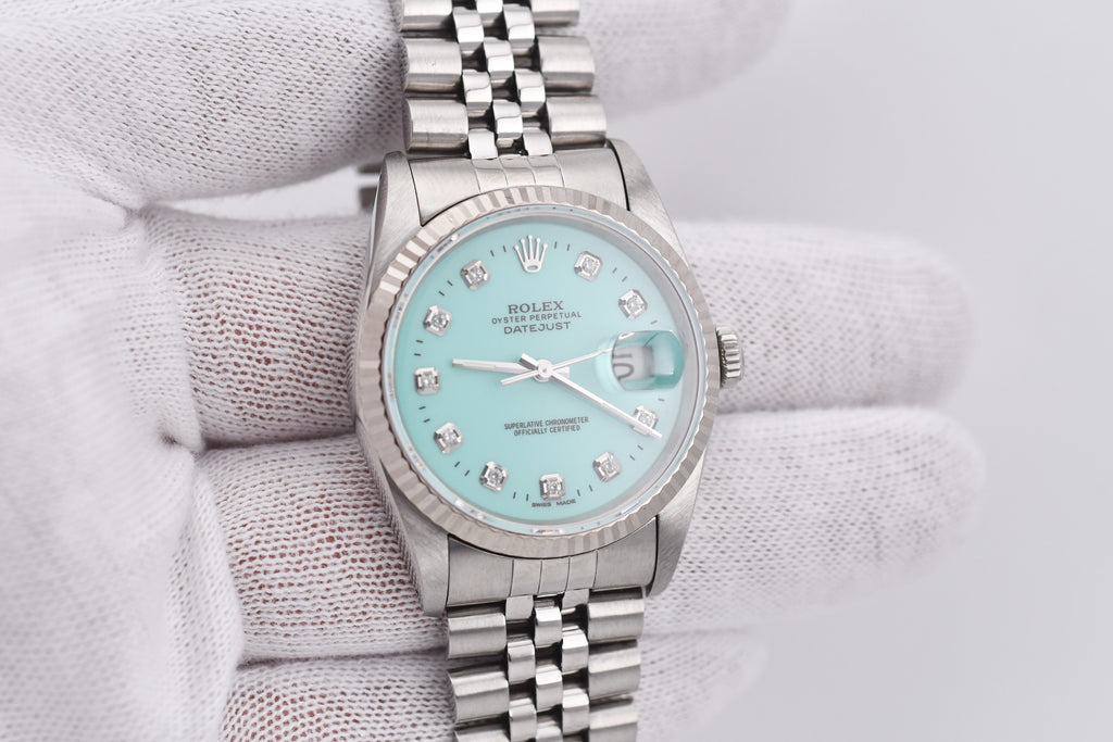 Rolex Datejust 36mm Ref 16234 Custom Tiffany Blue Diamond Dial