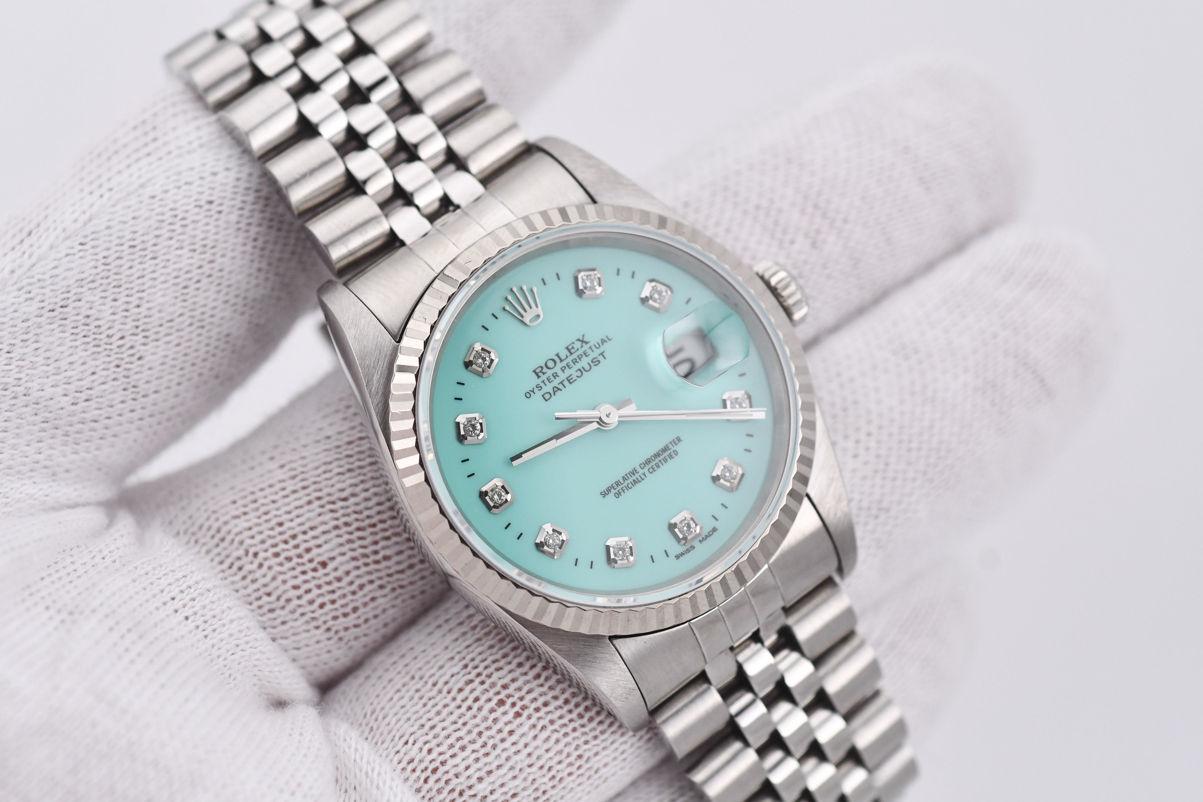 Rolex Datejust 36mm Ref 16234 Custom Tiffany Blue Diamond Dial