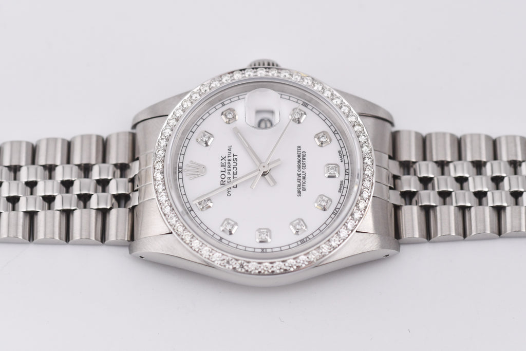 Rolex Datejust 36mm Ref 16234 Custom White Diamond Dial with Diamond Bezel