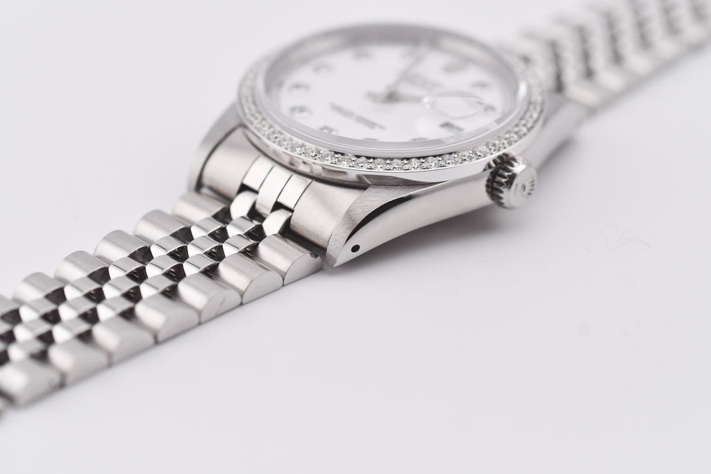 Rolex Datejust 36mm Ref 16234 Custom White Diamond Dial with Diamond Bezel