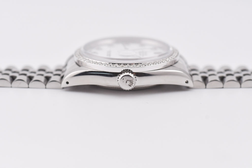 Rolex Datejust 36mm Ref 16234 Custom White Diamond Dial with Diamond Bezel