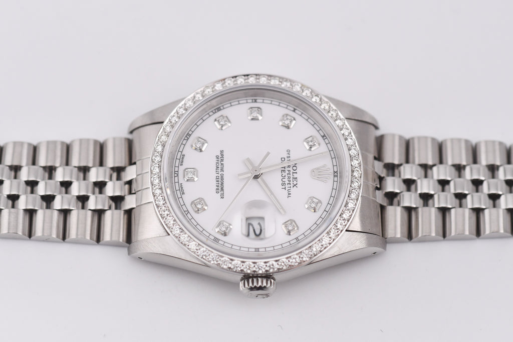 Rolex Datejust 36mm Ref 16234 Custom White Diamond Dial with Diamond Bezel