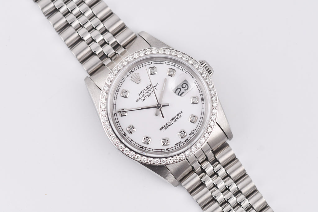 Rolex Datejust 36mm Ref 16234 Custom White Diamond Dial with Diamond Bezel