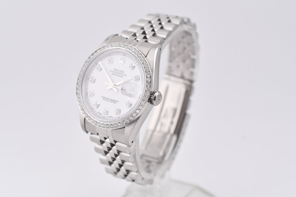 Rolex Datejust 36mm Ref 16234 Custom White Diamond Dial with Diamond Bezel