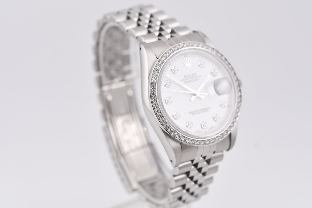 Rolex Datejust 36mm Ref 16234 Custom White Diamond Dial with Diamond Bezel