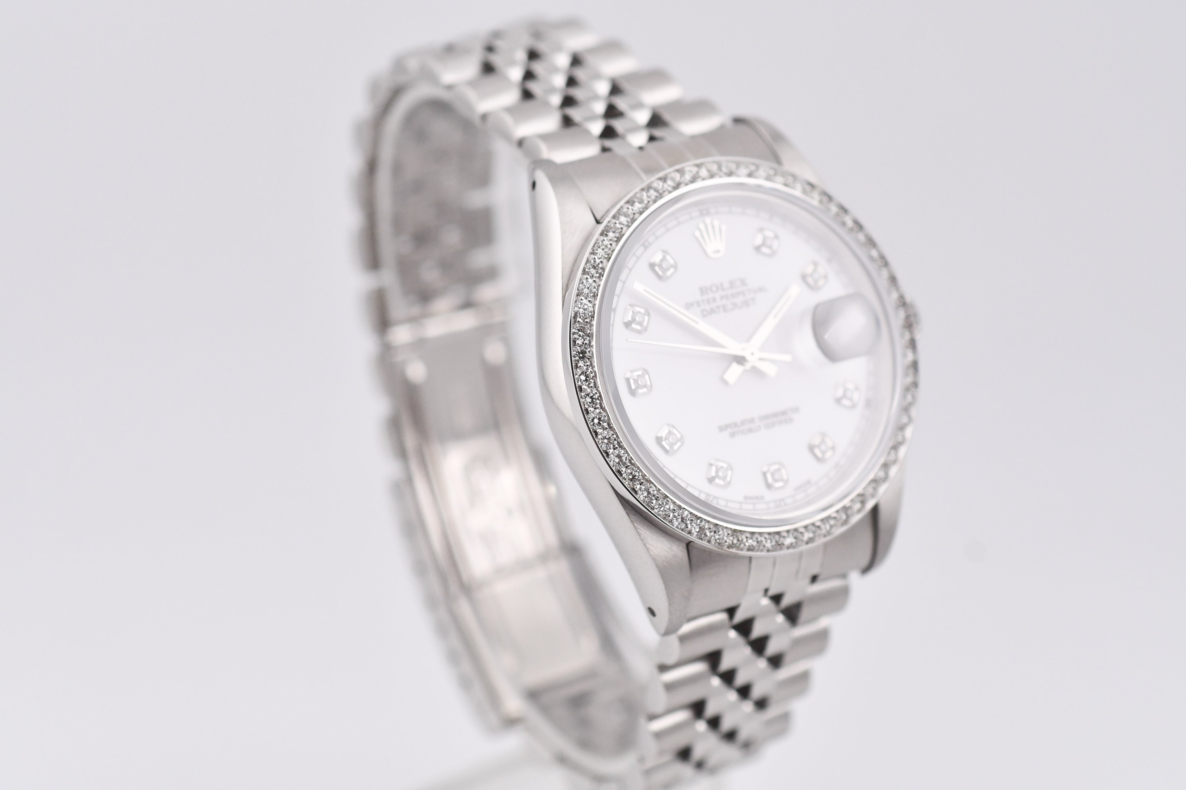 Rolex Datejust 36mm Ref 16234 Custom White Diamond Dial with Diamond Bezel