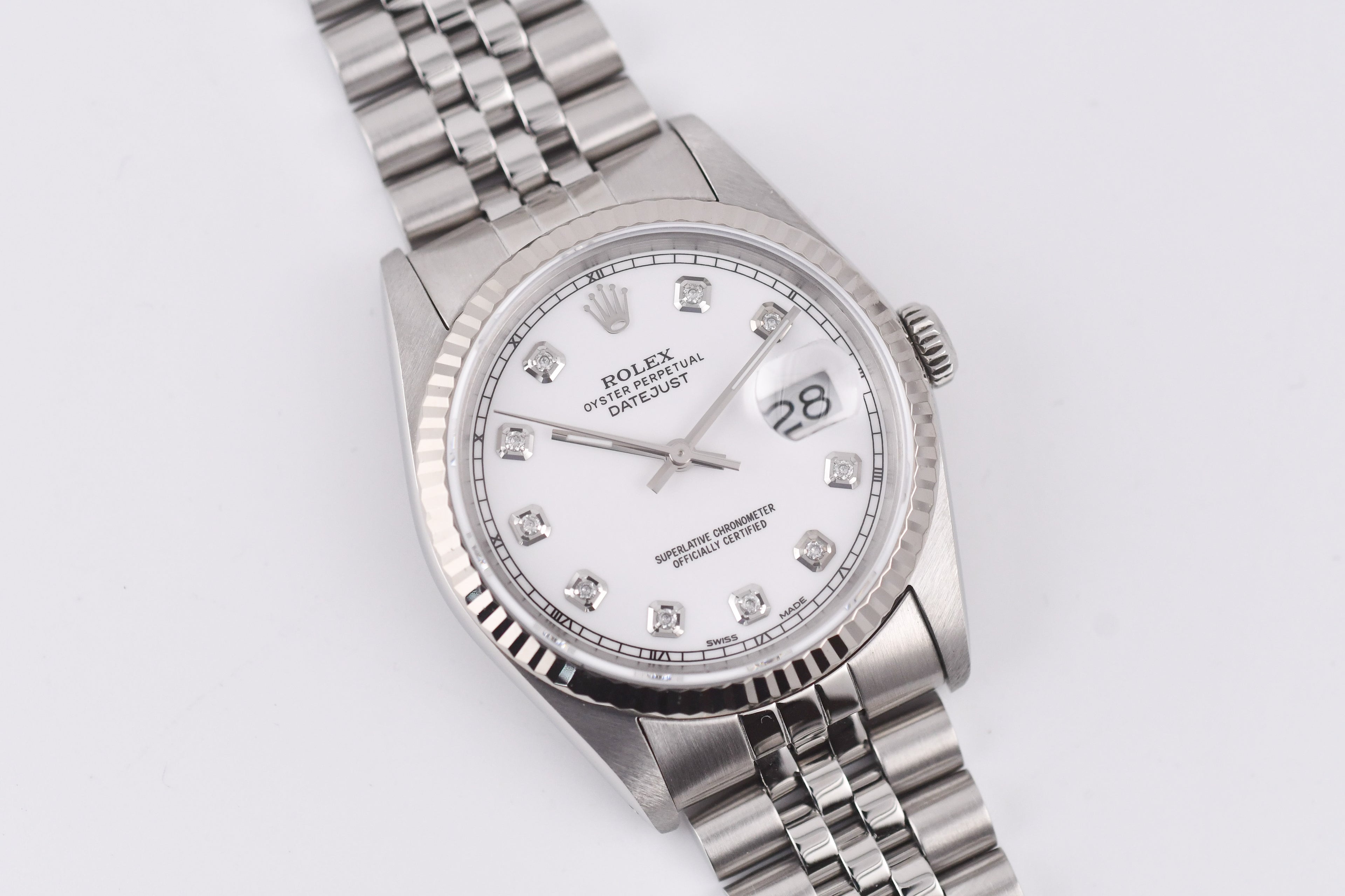 Rolex Datejust 36mm Ref 16234 Custom White Diamond Dial