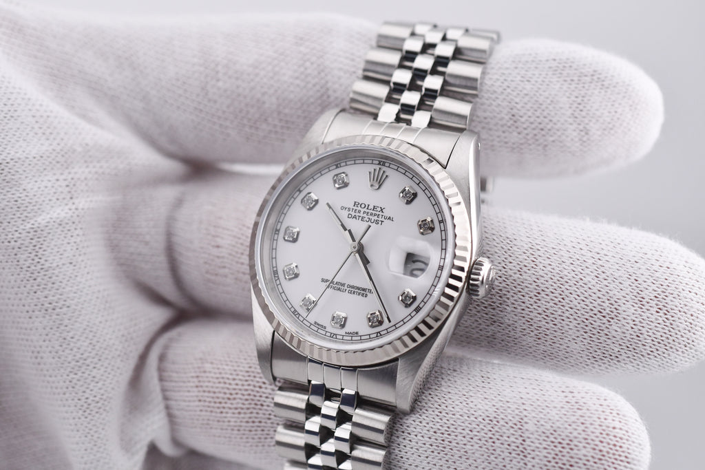 Rolex Datejust 36mm Ref 16234 Custom White Diamond Dial