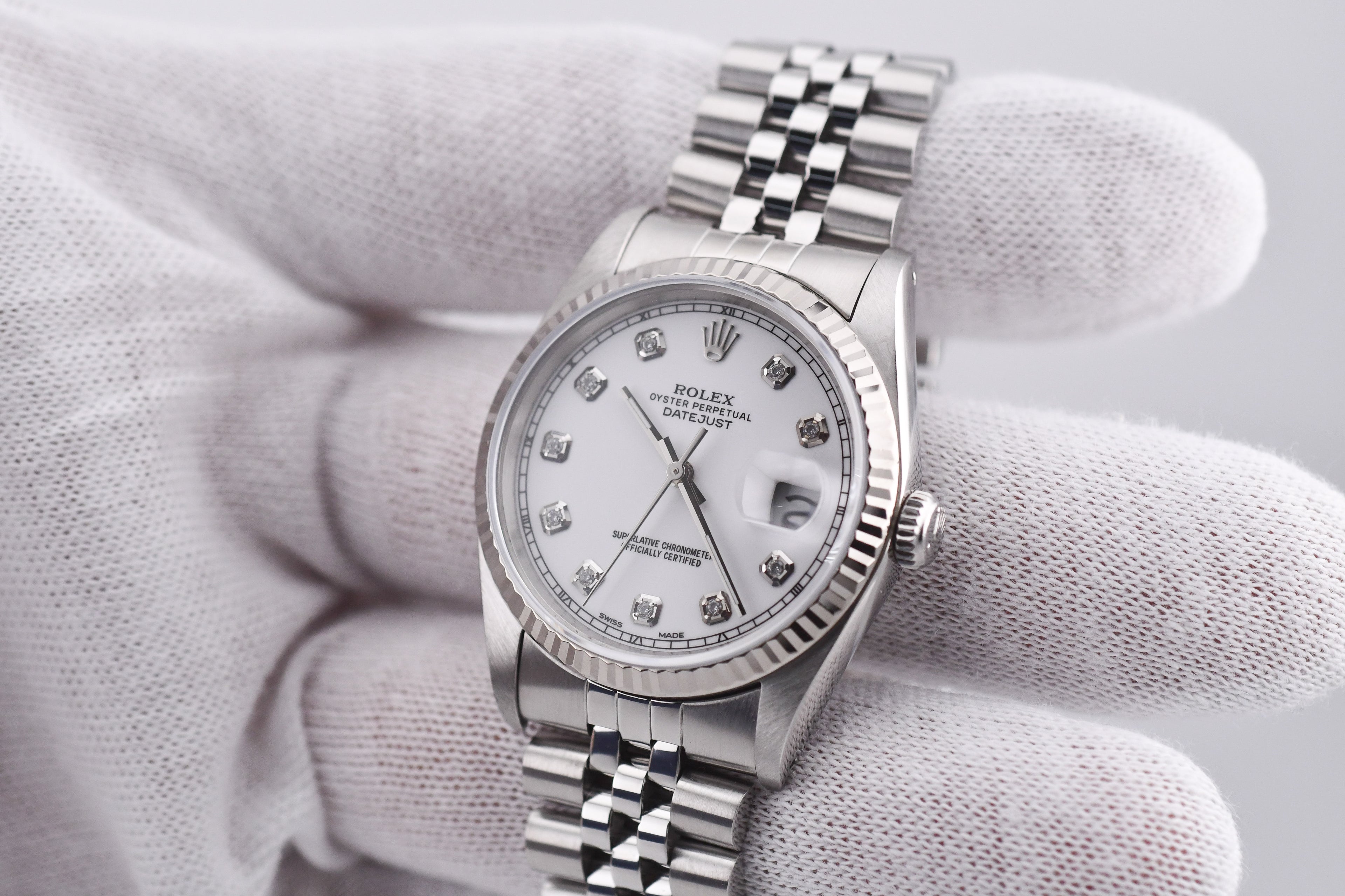 Rolex Datejust 36mm Ref 16234 Custom White Diamond Dial