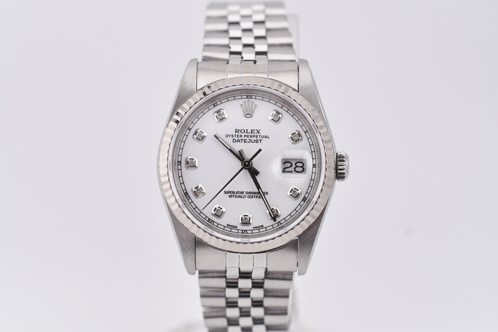 Rolex Datejust 36mm Ref 16234 Custom White Diamond Dial