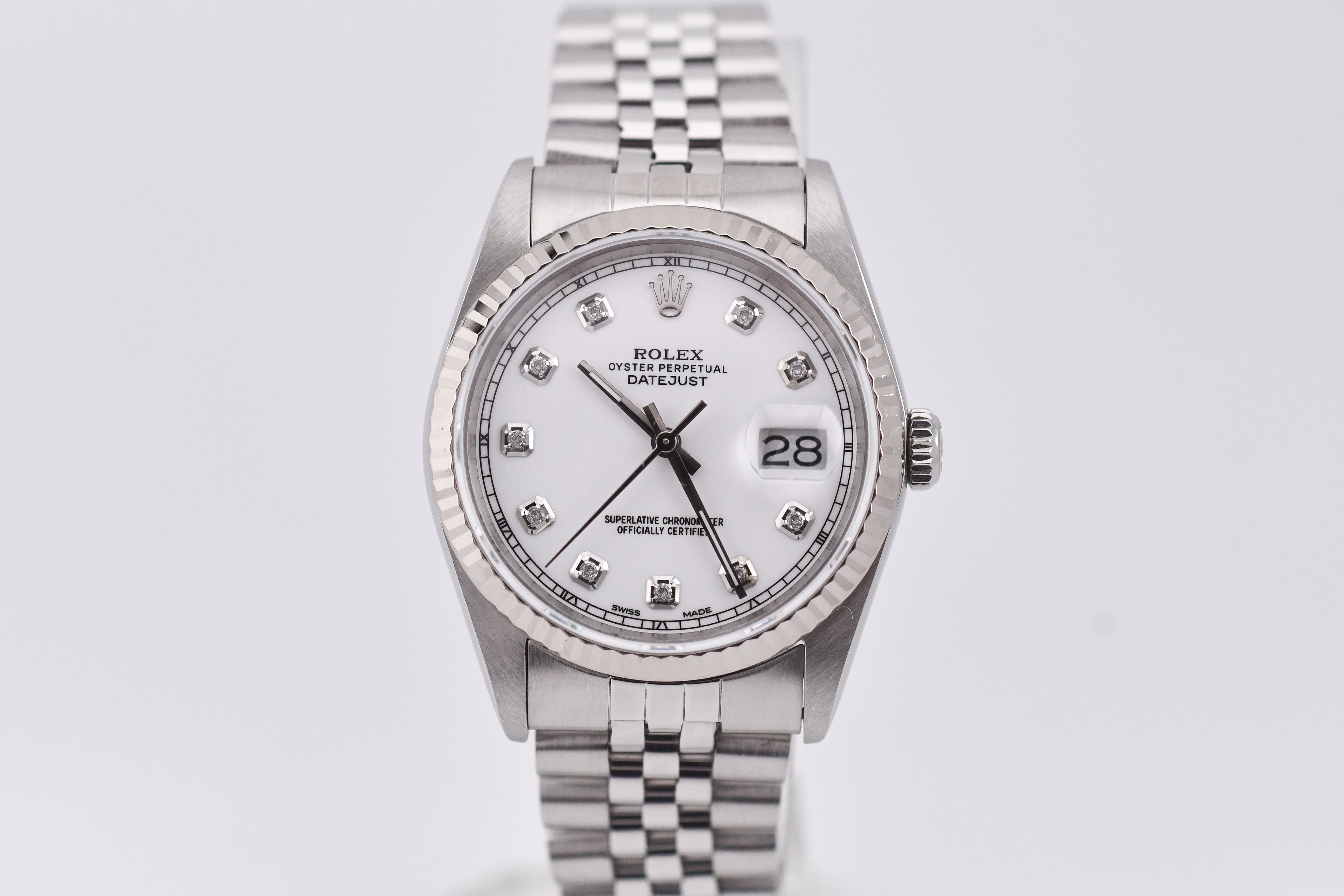 Rolex Datejust 36mm Ref 16234 Custom White Diamond Dial