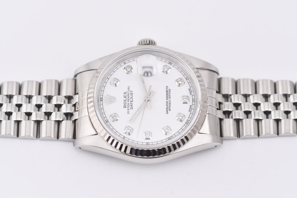 Rolex Datejust 36mm Ref 16234 Custom White Diamond Dial