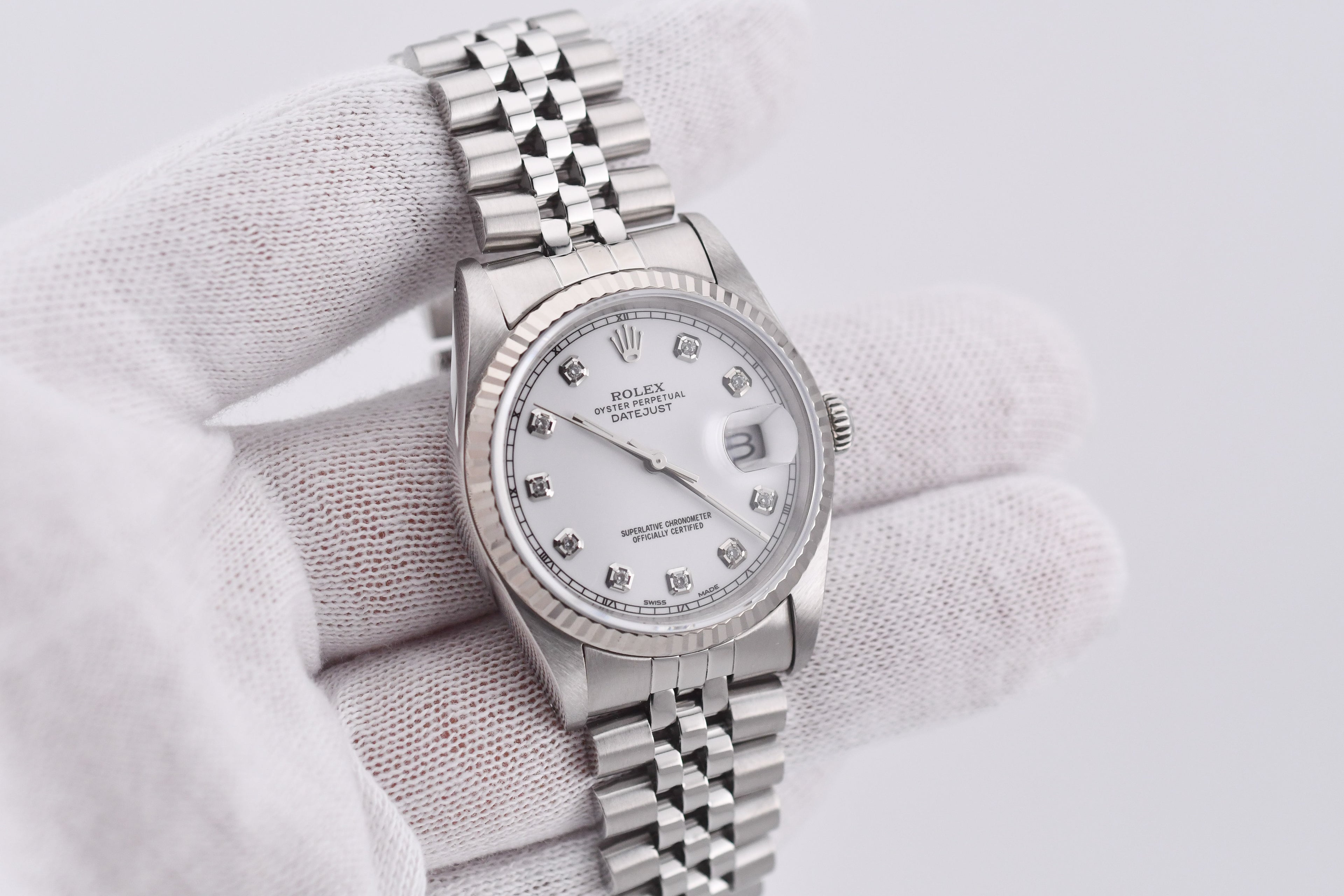 Rolex Datejust 36mm Ref 16234 Custom White Diamond Dial