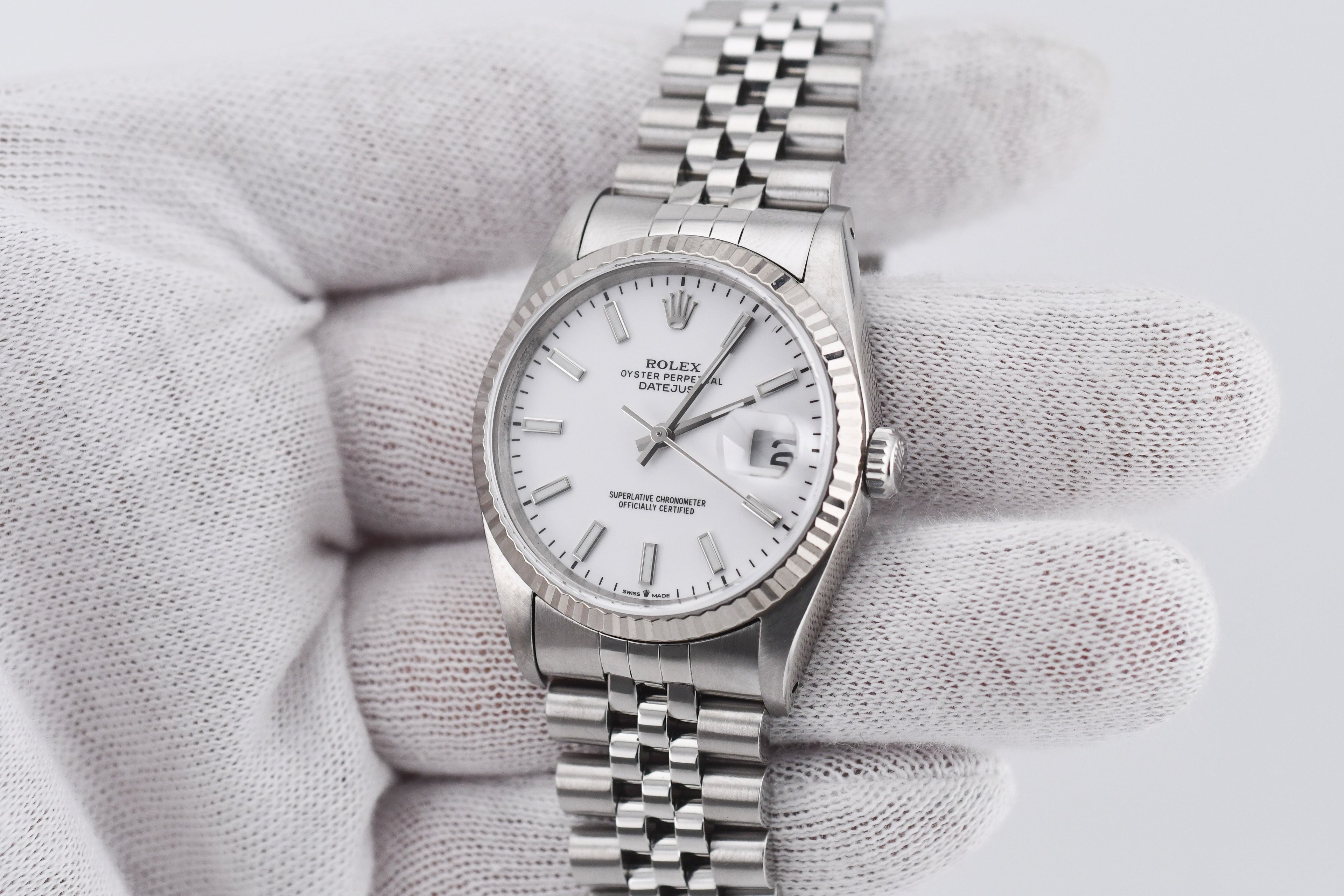 Rolex Datejust 36mm Ref 16234 Custom White Stick Dial