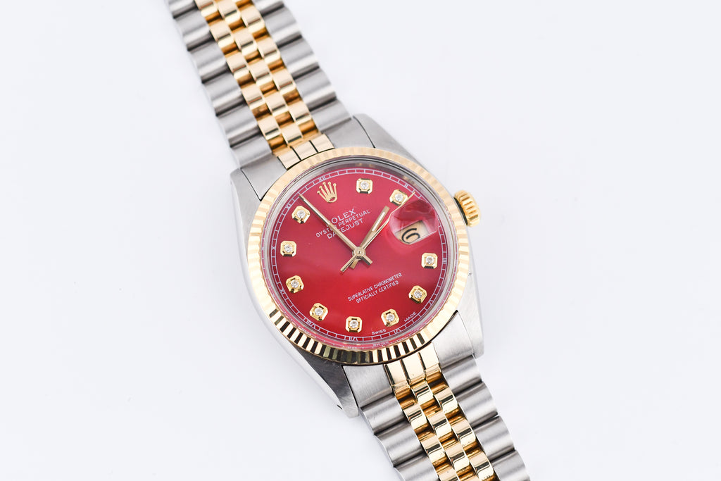 Rolex Datejust 36mm Ref 16013 Custom Red Diamond Dial