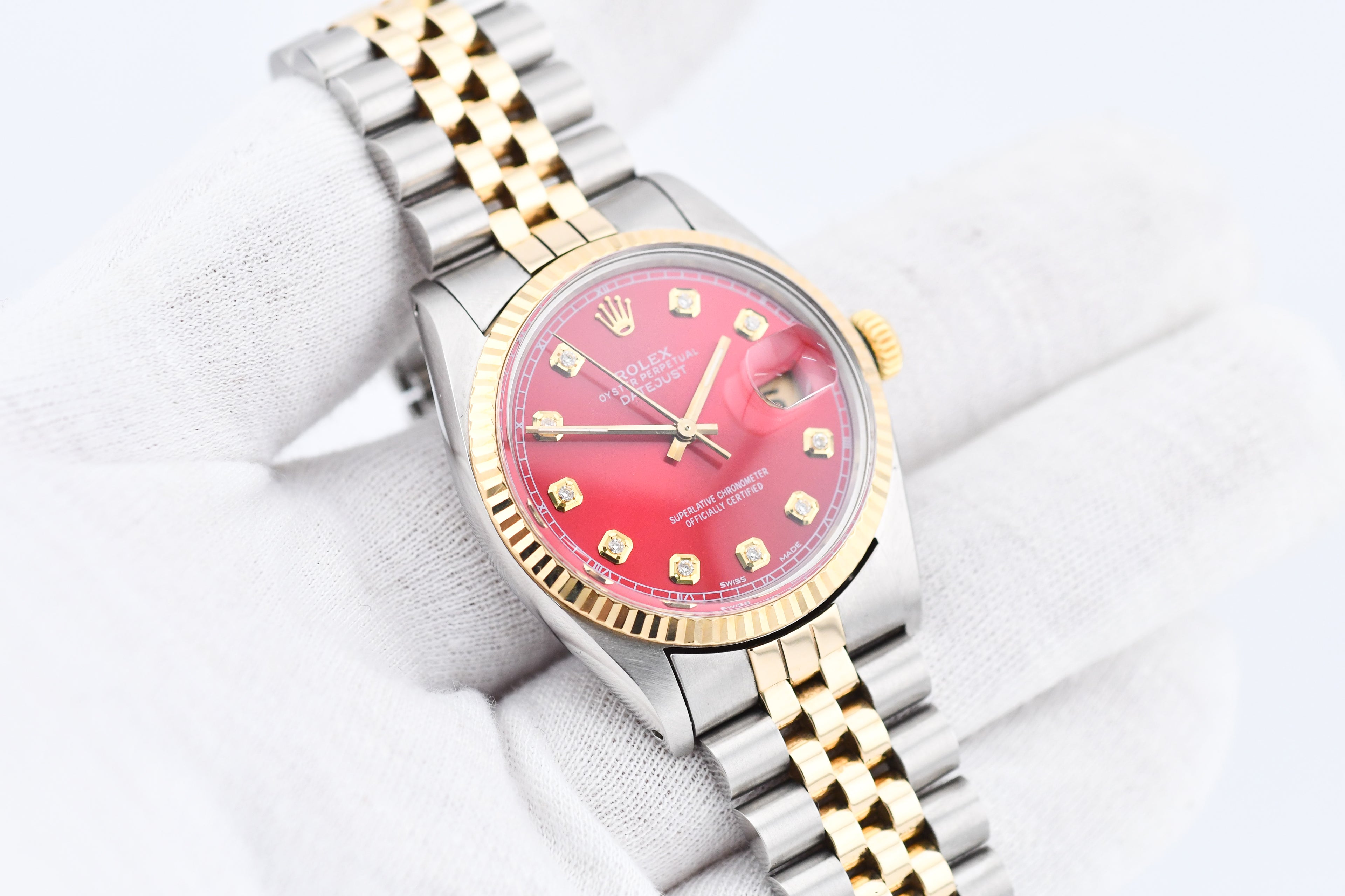 Rolex Datejust 36mm Ref 16013 Custom Red Diamond Dial