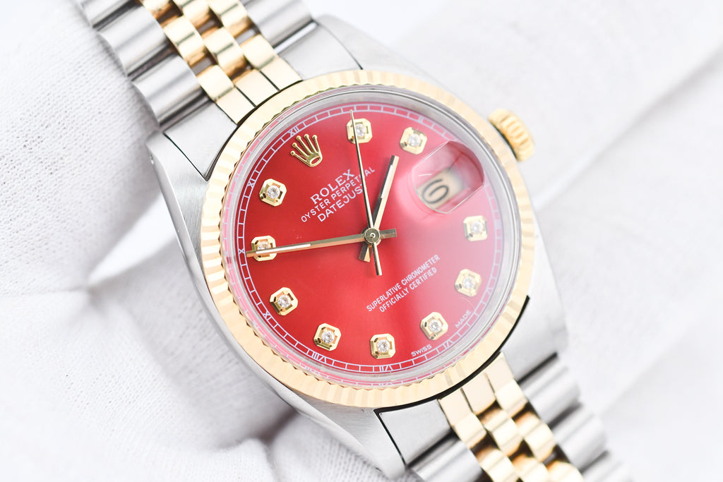 Rolex Datejust 36mm Ref 16013 Custom Red Diamond Dial