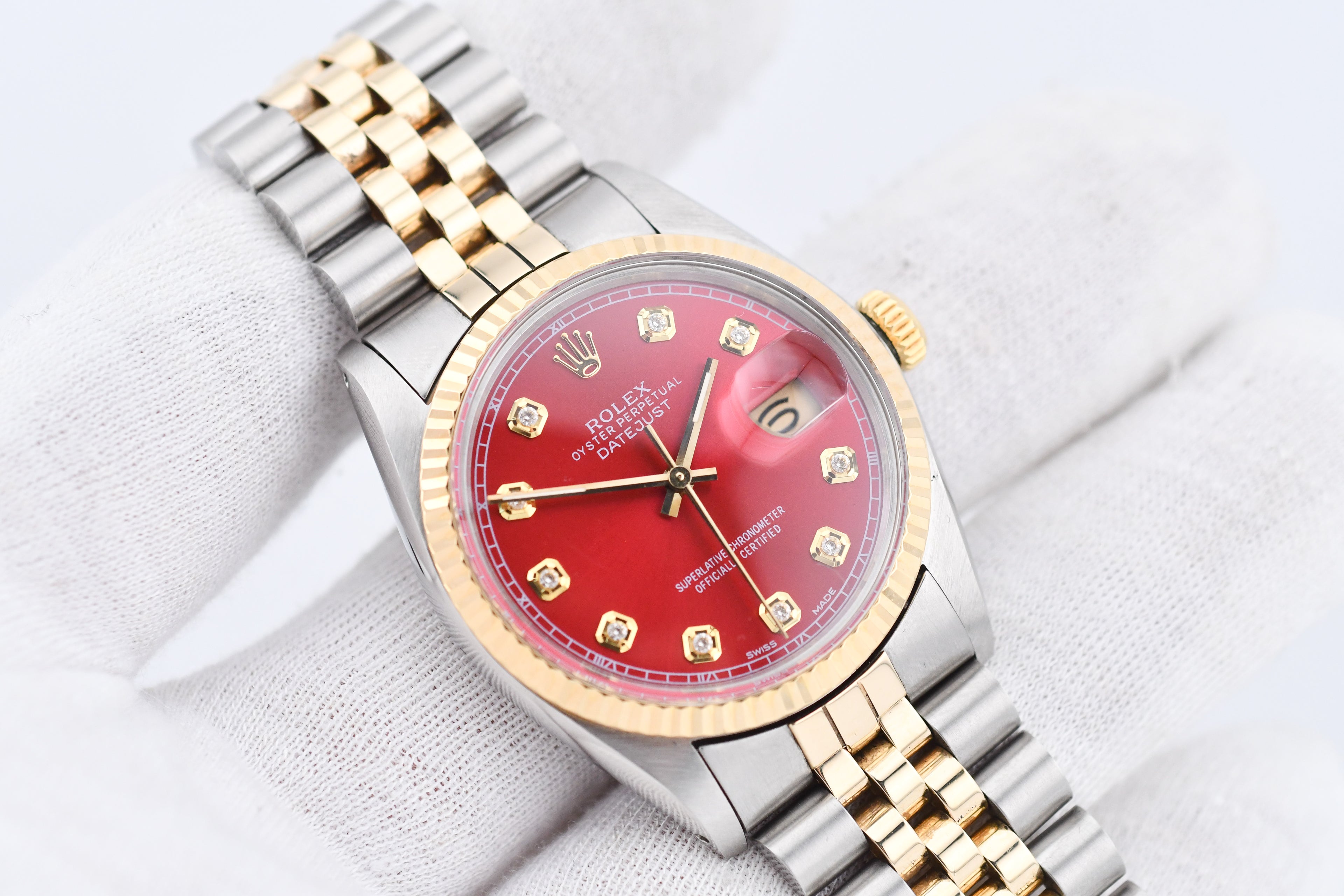 Rolex Datejust 36mm Ref 16013 Custom Red Diamond Dial