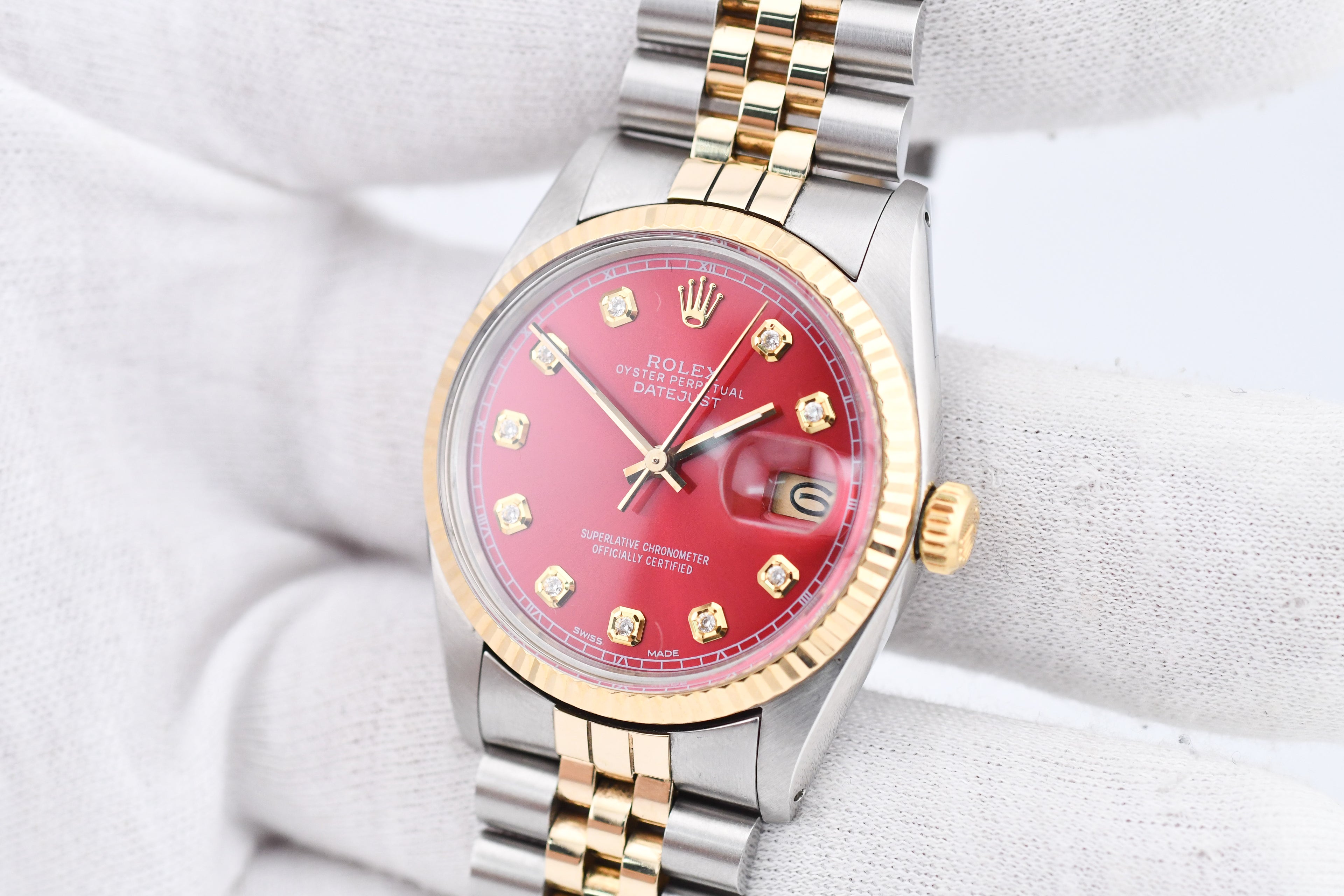 Rolex Datejust 36mm Ref 16013 Custom Red Diamond Dial